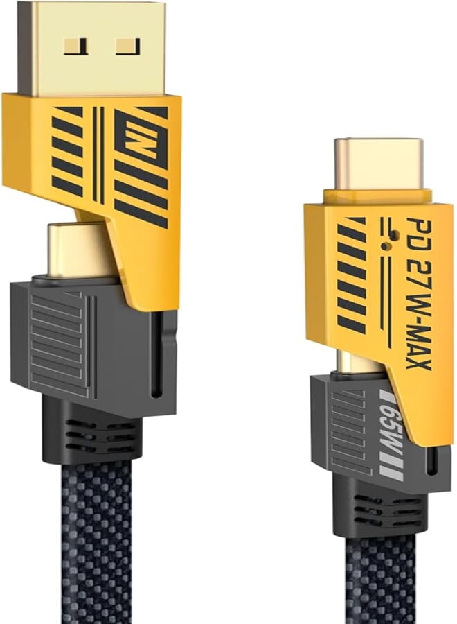 كابل USB متعدد YISH 4 في 1 عالمي: 1.8 م كابل شحن USB متعدد، كابل شحن سريع نايلون مع USB A/USB C إلى 65W Type C/27W PD متوافق مع آيفون وسامسونج جالاكسي وماك بوك وآيباد